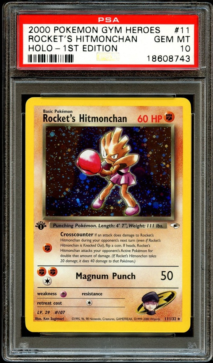 PSA 10 GEM MINT Rocket's Hitmonchan 11/132 HOLO RARE 1ST EDITION