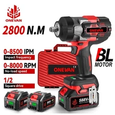 2800Nm Cordless Electric Impact Wrench 1/2'' Brushless High Powe 2 Batteries