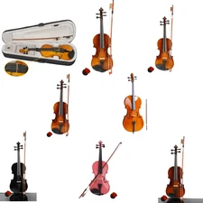 Acoustic Violin Full Set 1/8+ 1/4+ 1/2+ 3/4 +4/4 and w/Case, Bow, Rosin, Strings