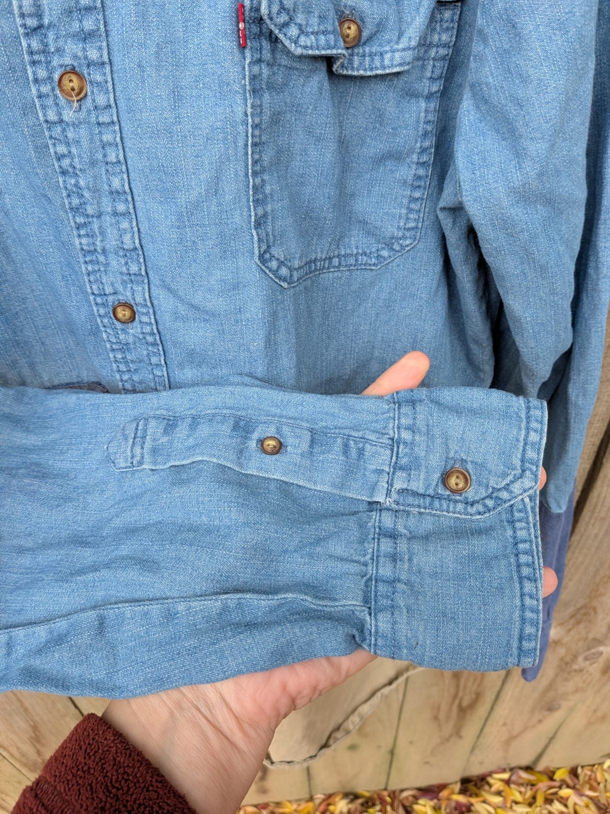 Levi’s Denim Patchwork Colorblock Jean Button Up … - image 7