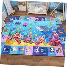 Alphabet Play Rugs for Kids Playroom, Under Ocean Sea Boys ABC Rug for Living
