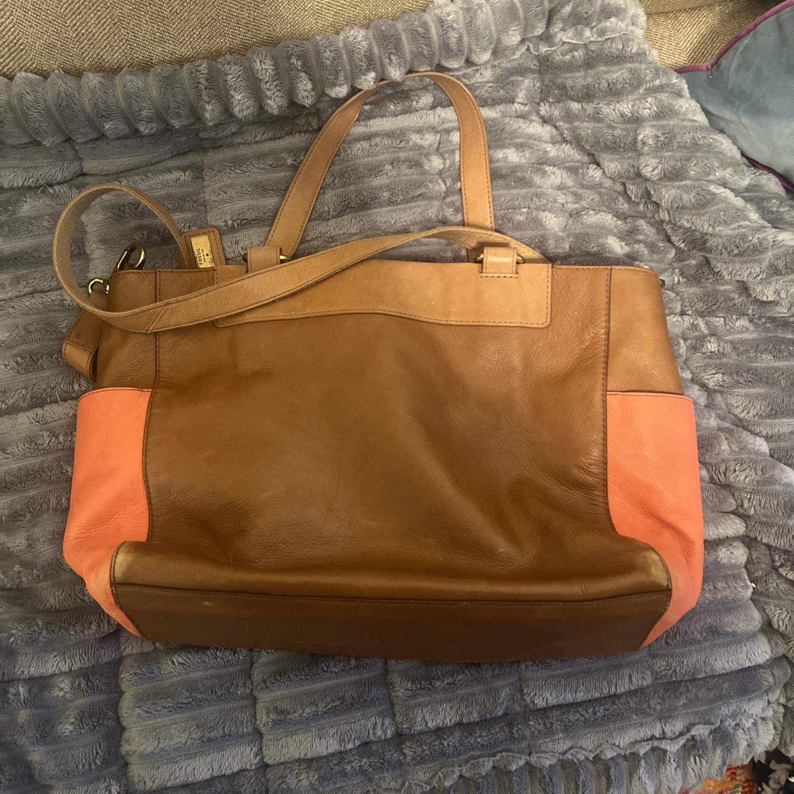 Fossil Brown Large Leather Patchwork Shoulder Bag - image 9