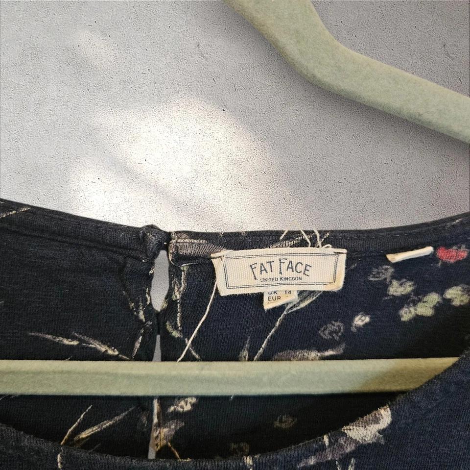 Fat Face Floral Midi Dress Size 14 Cotton Smock Knee Length Navy Pockets - Image 4 of 4