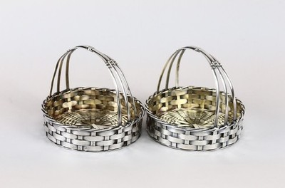 Pair (2) of Silver Plate Christofle Woven Baskets #13711, #13703, 4.5'' Diameter