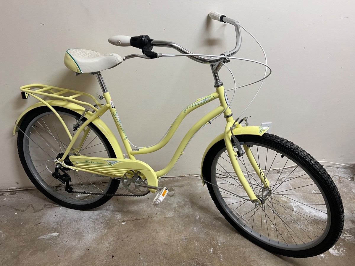 Schwinn Perla Step-Thru 26in Steel Cruiser Bike 7-Speed Yellow w