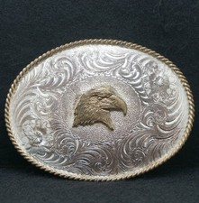 WD15120 VINTAGE 1970s  EAGLE  BIRD FASHION WESTERN ARTWORK FLORAL BELT BUCKLE