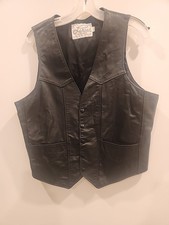 vintage black leather vest lariat med excellent usa 60's 70's cowboy biker