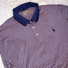 Polo Ralph Lauren Performance Men  s XL Shirt Pink Stripe Short Sleeve Golf Polo