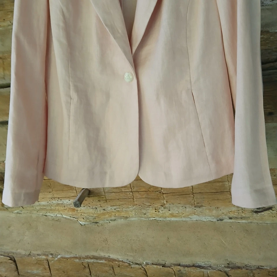 Blazer para mujer J. Jill Love de lino de un solo pecho de lino rosa talla PXS Foto 3 de 4
