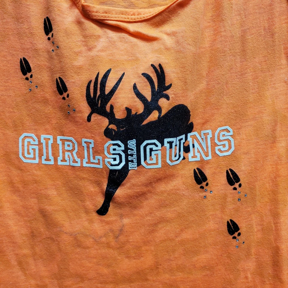 Camiseta sin mangas para niñas con pistolas para mujer mediana con gráfico de caza de ciervos espalda deportiva Foto 3 de 4