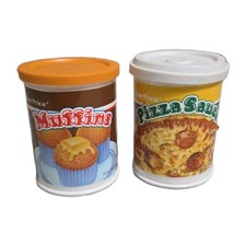 Vtg 1988 87 Fisher Price Fun Play Food Lot Of 2 Muffin Pizza Sauce Tin Container