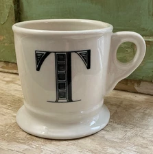 Anthropologie Bistro Time Monogram T Mug White Ceramic Pedestal Coffee Tea Cup 4