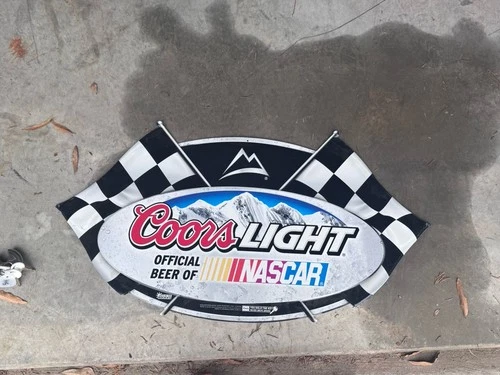 Vintage Coors Light Beer Tin Sign NASCAR Checkered Flags Party Bar Drink Mancave
