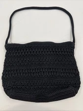 The Sak Black Crochet Knit Woven Boho  Shoulder Handbag Purse - Nice