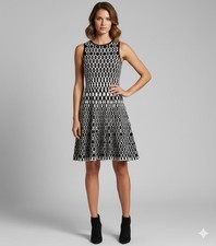 Alice + Olivia Sweater Dress Size M. Black White Geometric Print Fit and Flare