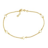 FußKette 925 Silber Vergoldet 5 Herzen Erbskette 24+2Cm Damen FußKettchen