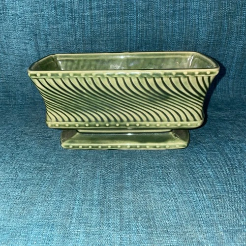 Vintage McCoy Pedestal Planter Swirl Green Pottery MCM Rectangle Art Deco