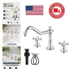 Widespread Bathroom Sink Faucet Vintage Chrome 3 Hole Dual Cross Handles