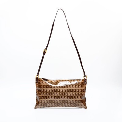 Authentic FENDI Zucchino PVC Shoulder Bag Brown  WS20306