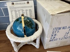 Osbourne & Allen Gemstone Globe W Brass Stand & Compass - Boxed - Read (F1)