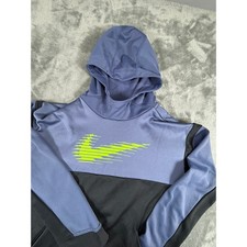 Nike Dri Fit Boys Hoodie Pullover Blue Neon Green Athletic Gym Sportswear Size L