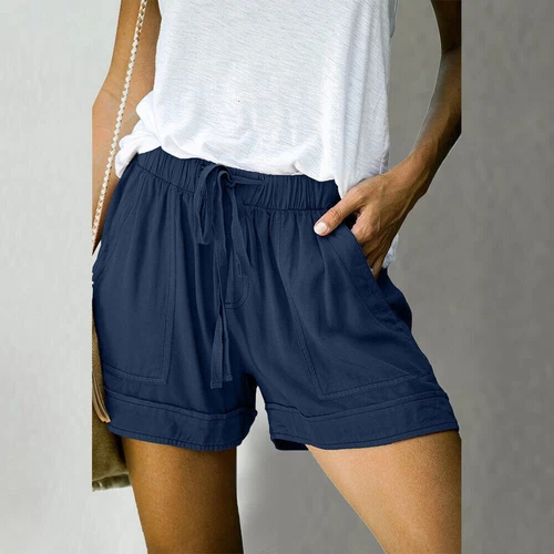 Damen Bermuda Kurze Hose Sommerhose Kordelzug Freizeithose Tasche Strandhose DE - Bild 16 von 38