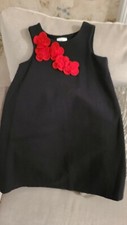Hanna Andersson Girls Black Red felt Flowers Shift Dress size 8 130 A3