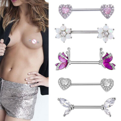 1Pcs New Luxury Hearts Bar Rhinestone Sexy Piercing Nipple Bars