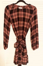 Anthropologie Dress Cloth & Stone Daia Plaid Mini  Size S Women Orange Black EUC