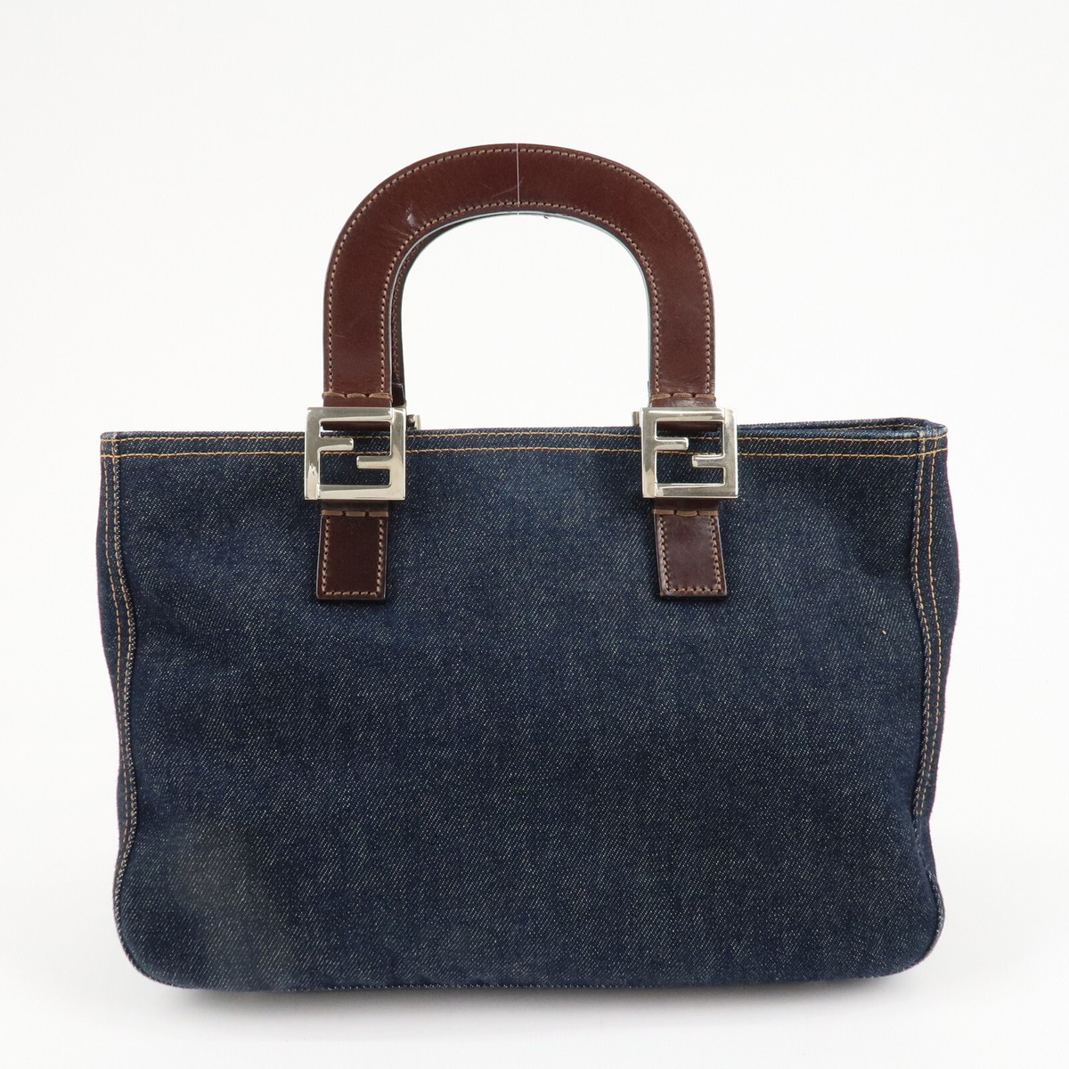 FENDI トートバッグ FENDI Tote Bag Hand Bag Indigo Brown Denim Leather 26329 Auth Used