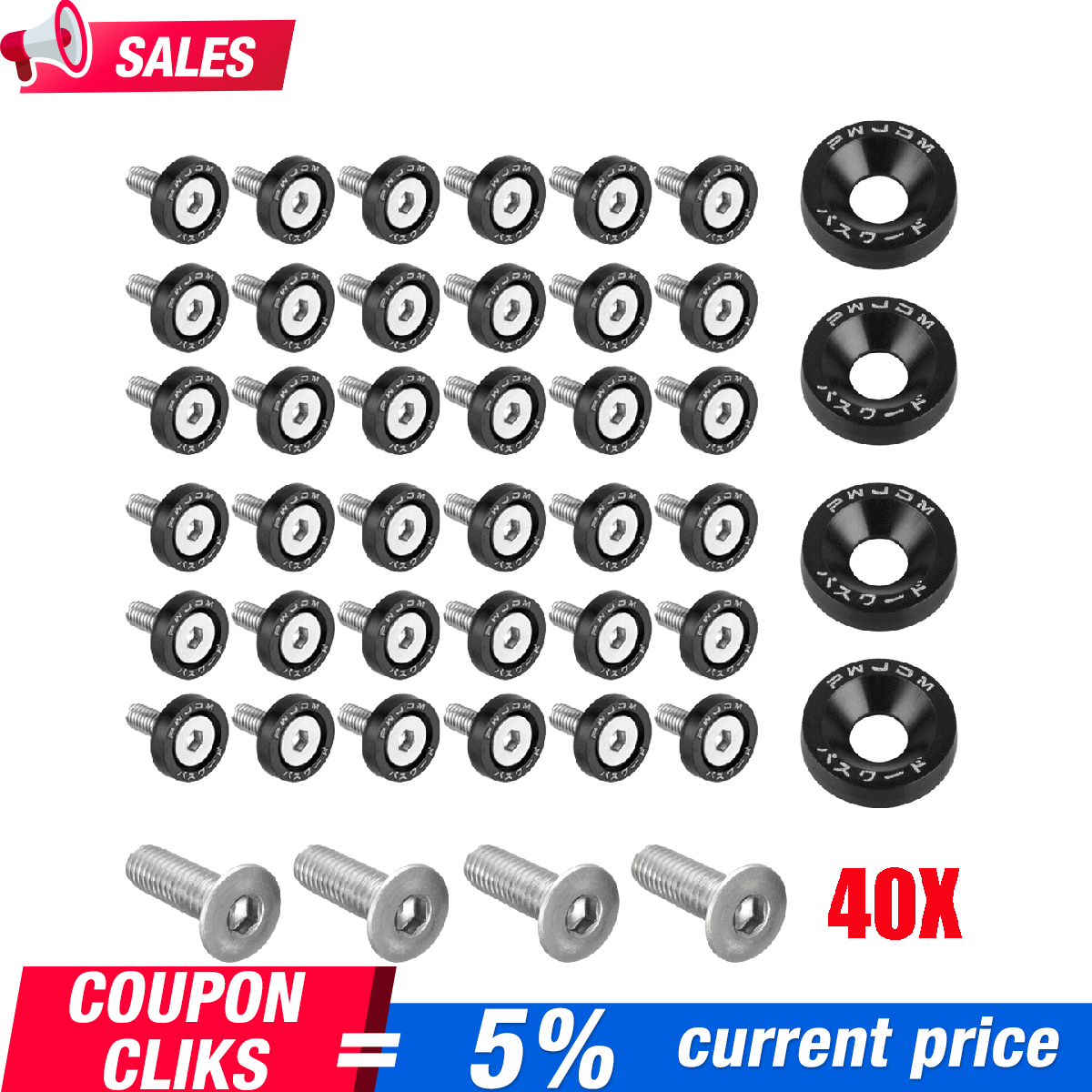 40 PC BLACK BILLET ALUMINUM FENDER/BUMPER WASHER/BOLT ENGINE BAY - Foto 5