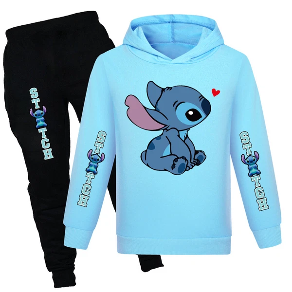 Girls Hoodies Lilo and Stitch Kids Clothes Set Blue Casual Cartoon Sweatshirts##