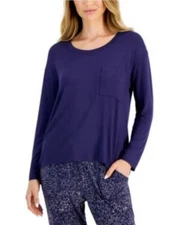Alfani Super Soft Stretch Long-Sleeve Jersey Lounge Sleep Top Eclipse Blue