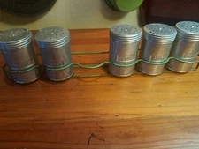 Vintage Brass And Aluminum Spice Shaker Rack Set