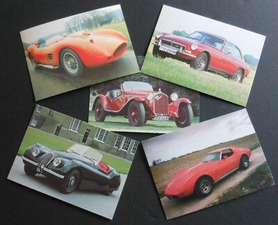 x5 Auto 100 Postkarten Ferrari, MG BGT, Alfa Romeo, Jaguar XK 120, Chevrolet
