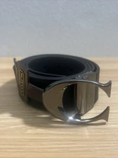 COACH Wide Sculpted C Buckle Reversibel Black/Blue Leather Cut To Size Belt