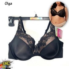 NWT Olga Women' 38C Cloud 9 Contour Lace-Neckline Underwire Bra GF7961A Black