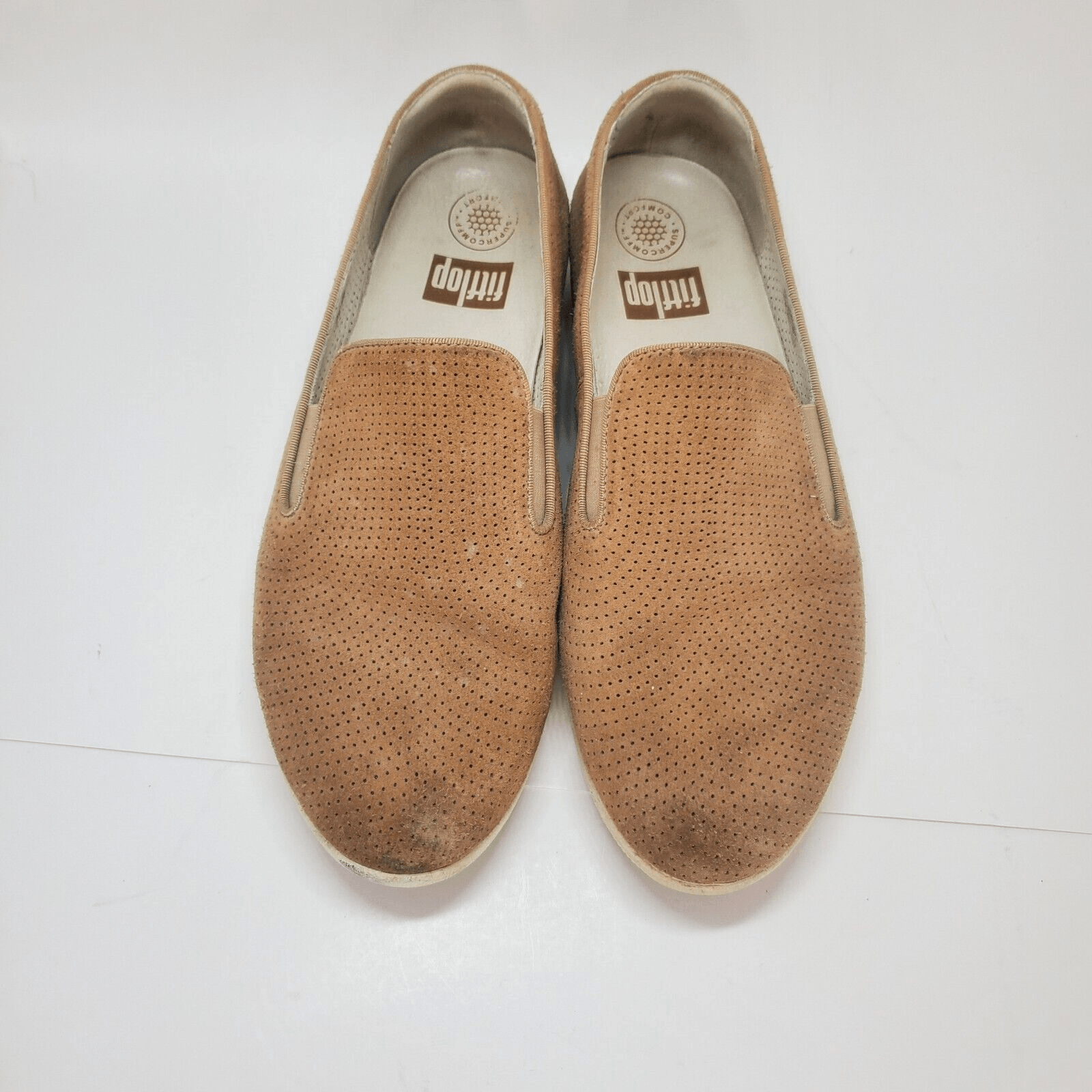Fitflop Womens Size 8.5 Superskate Perforated Slip On Loafer in Soft Brown