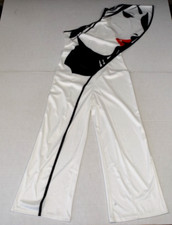 Vintage One Shoulder Jumpsuit Size M 80s Glossy White Female Face Profile Ruffle