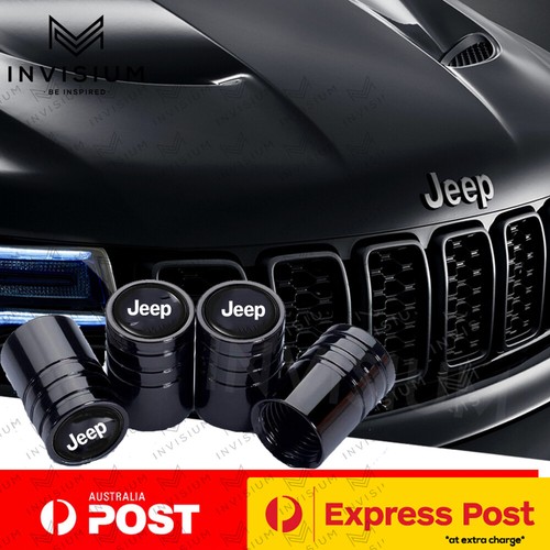 BLACK JEEP Tyre Tire Stems Valve Dust Cover Caps Grand Cherokee