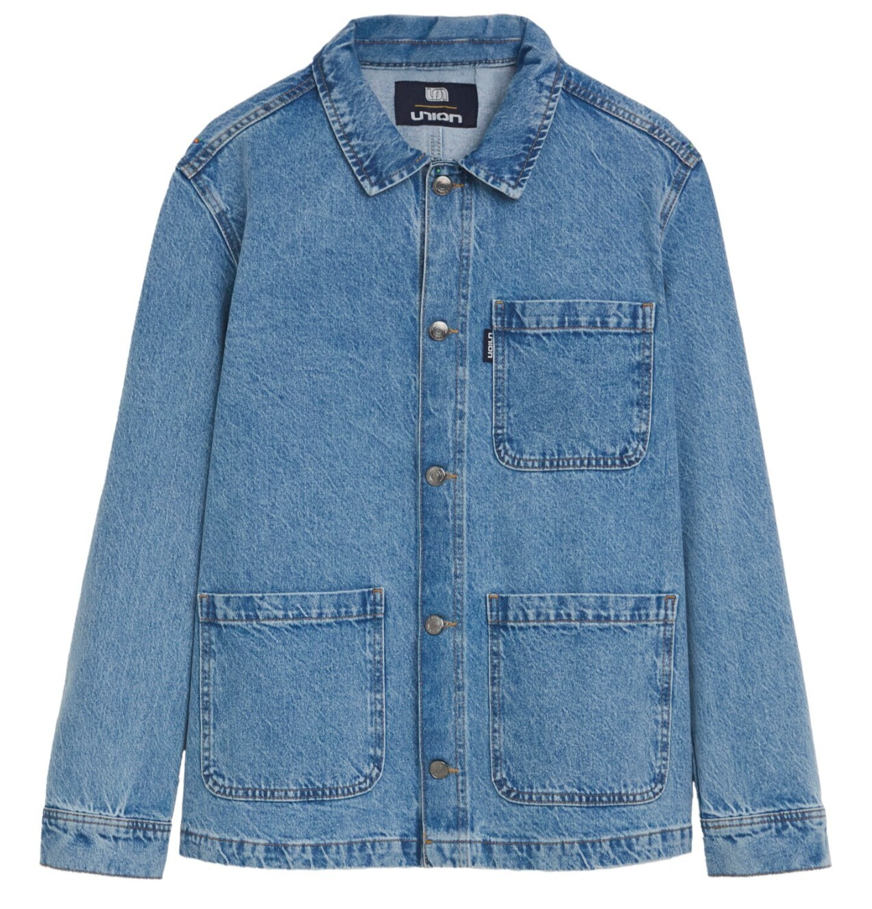 UNION Denim Chore Jacket for Men with Patch Pockets Light Wash Cotton BNWT £56.99