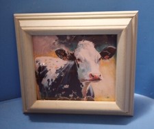 Framed Print of Painting of Black & White Holstein Heifer Dairy Cow