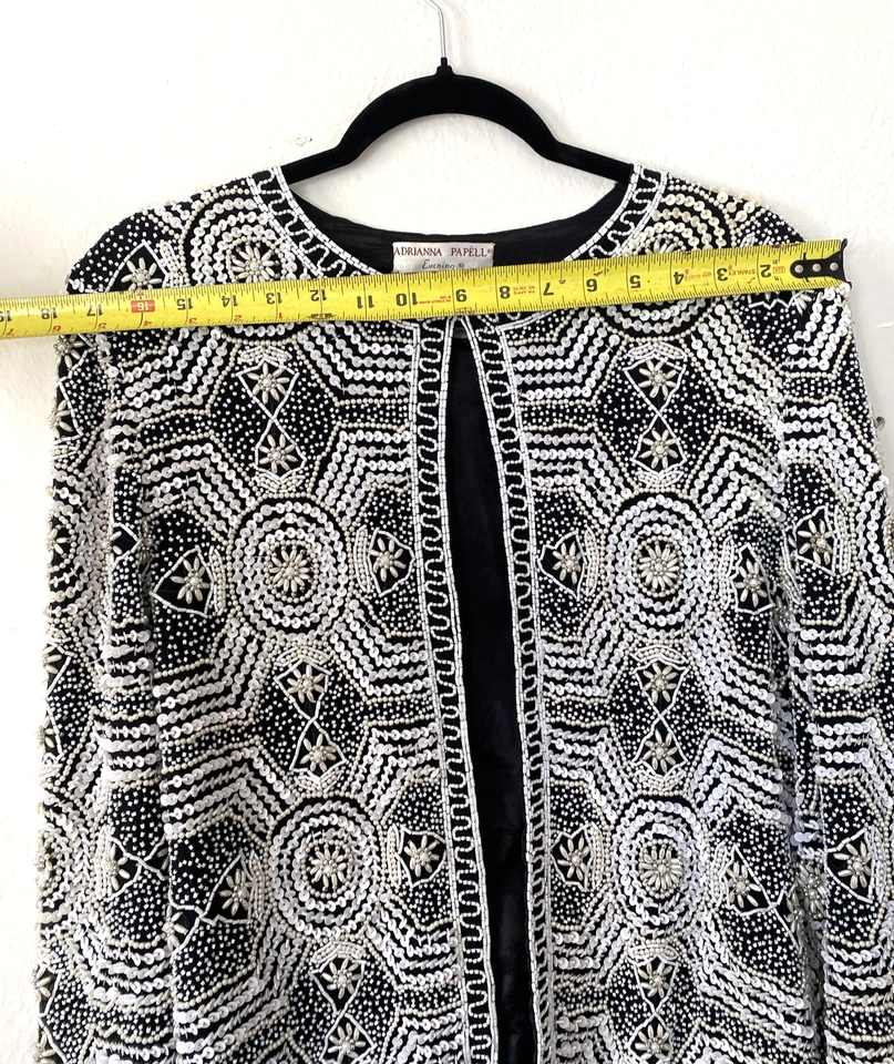 VTG Adrianna Papell Silk Beaded Sequin Jacket Cocktail or jeans Glam Size XL - Image 4 of 4