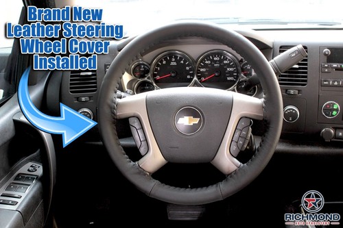 2010 2011 2012 Chevy Silverado 3500 HD LT LS -Leather Steering Wheel Cover Black - Picture 10 of 12