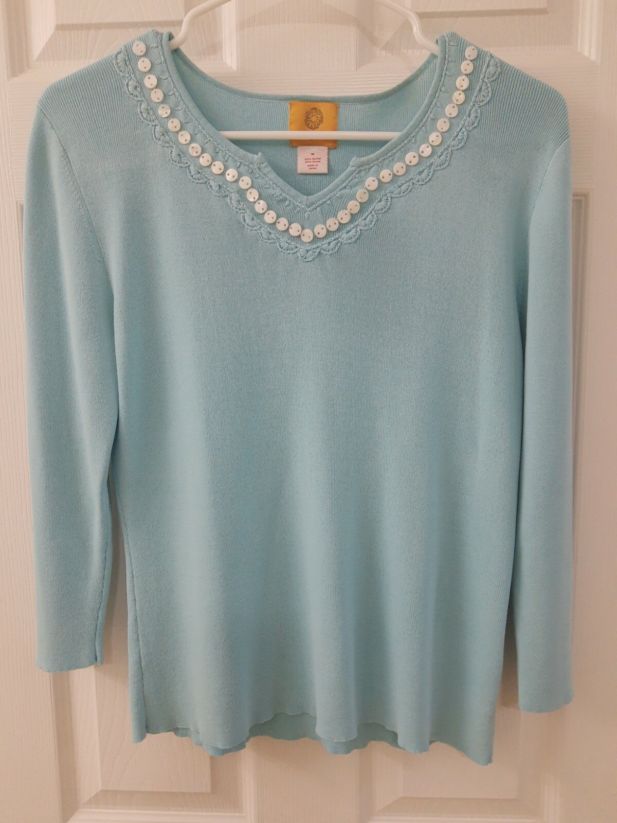 Ruby Rd. Pullover Sweater-Aqua-Size M - image 1