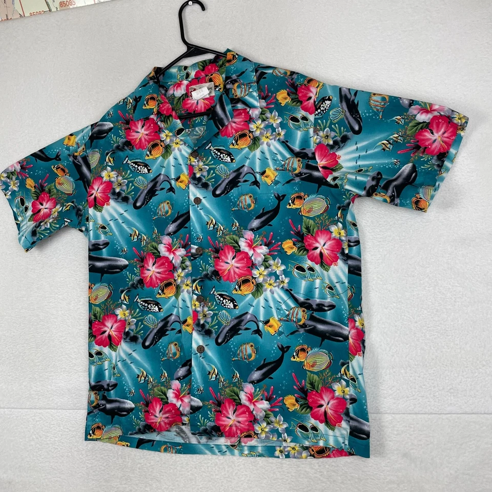 Hilo Hattie The Hawaiian Original Hawaiian Shirt Mens Large Button Up Whales - Image 3 of 4