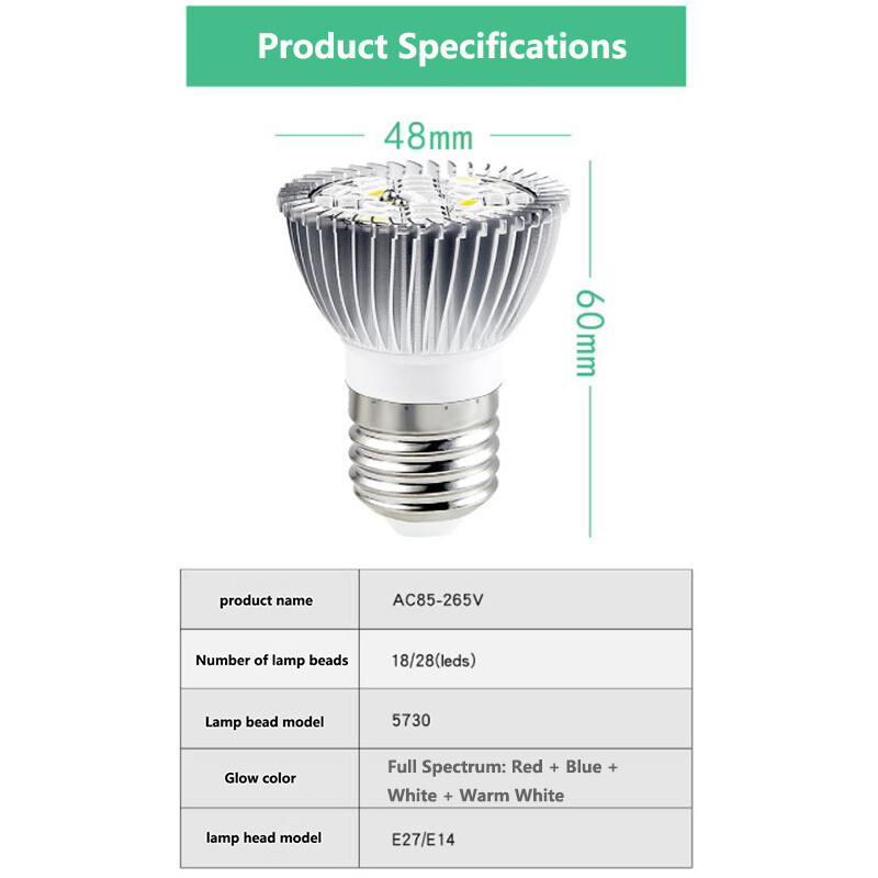 E27 E14 LED Bulb Grow Light 5730 SMD Plant Flower Full Spectrum Hydroponic Lamp