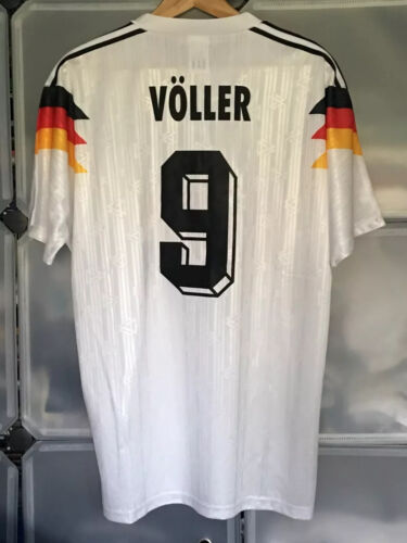 Deutschland Heim Trikot Spieler Völler 9 Soccer Jersey WM Italia `90 Herren Gr L