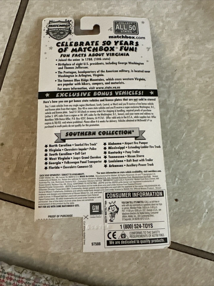 Matchbox Across America 50th birthday Series Virginia Chevrolet Impala Police  - Image 4 of 4