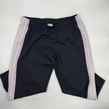 Adidas Pants Womens Medium Black Pink Three Stripe Track Activewear Athletic